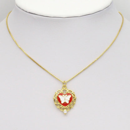 Gold Colorful Enamel Butterfly On Heart Charm, Sku#Y806