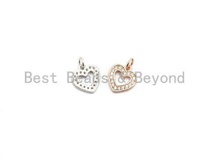 CZ Micro Pave Hollow out Heart Charms Pendant for Necklace/Bracelet, Cubic Zirconia heart Pendant, 9x10mm, sku#Y190