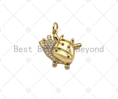 Gold Filled CZ Micro Pave Cute Flying Cow Shape Pendant, 18K Gold Filled Cow Charm, Necklace Bracelet Charm Pendant, 13x15mm, Sku#Y451