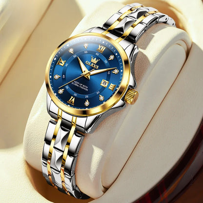 Women's Gold Stainless Steel Slim Luminous Waterproof Watch