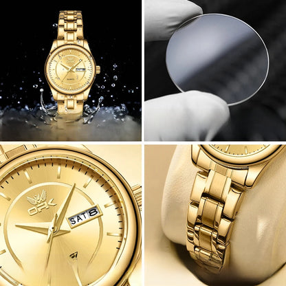 Women's Stainless Steel Watch Black Dial Dual Calendar