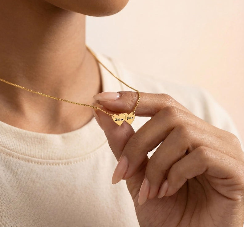 Heart-shaped interlocking custom name necklace