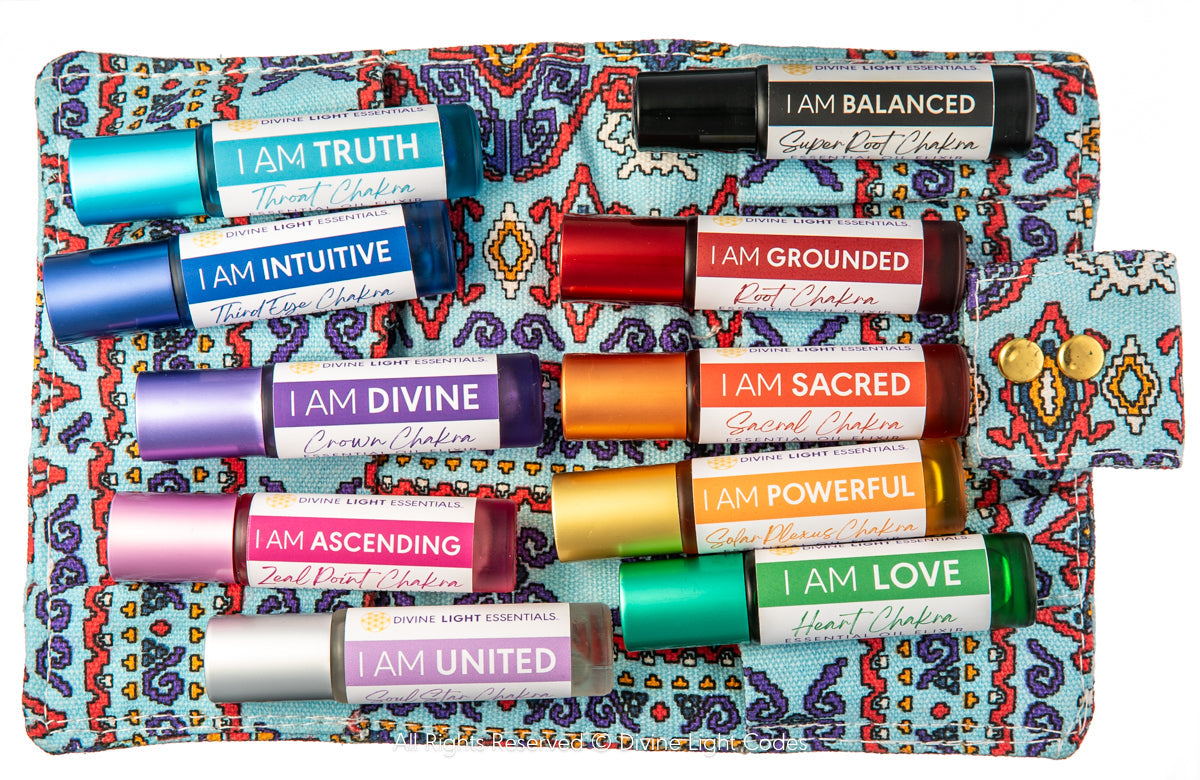 Chakra Balancing Elixirs - Essential Oils - 10 Roller Bottles Set Divine Light Codes