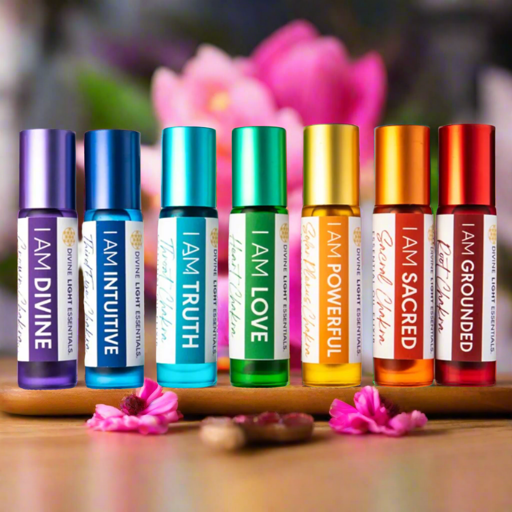 Chakra Balancing Elixirs - Essential Oils - 7 Roller Bottles Set Divine Light Codes