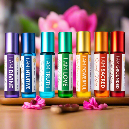 Chakra Balancing Elixirs - Essential Oils - 7 Roller Bottles Set Divine Light Codes