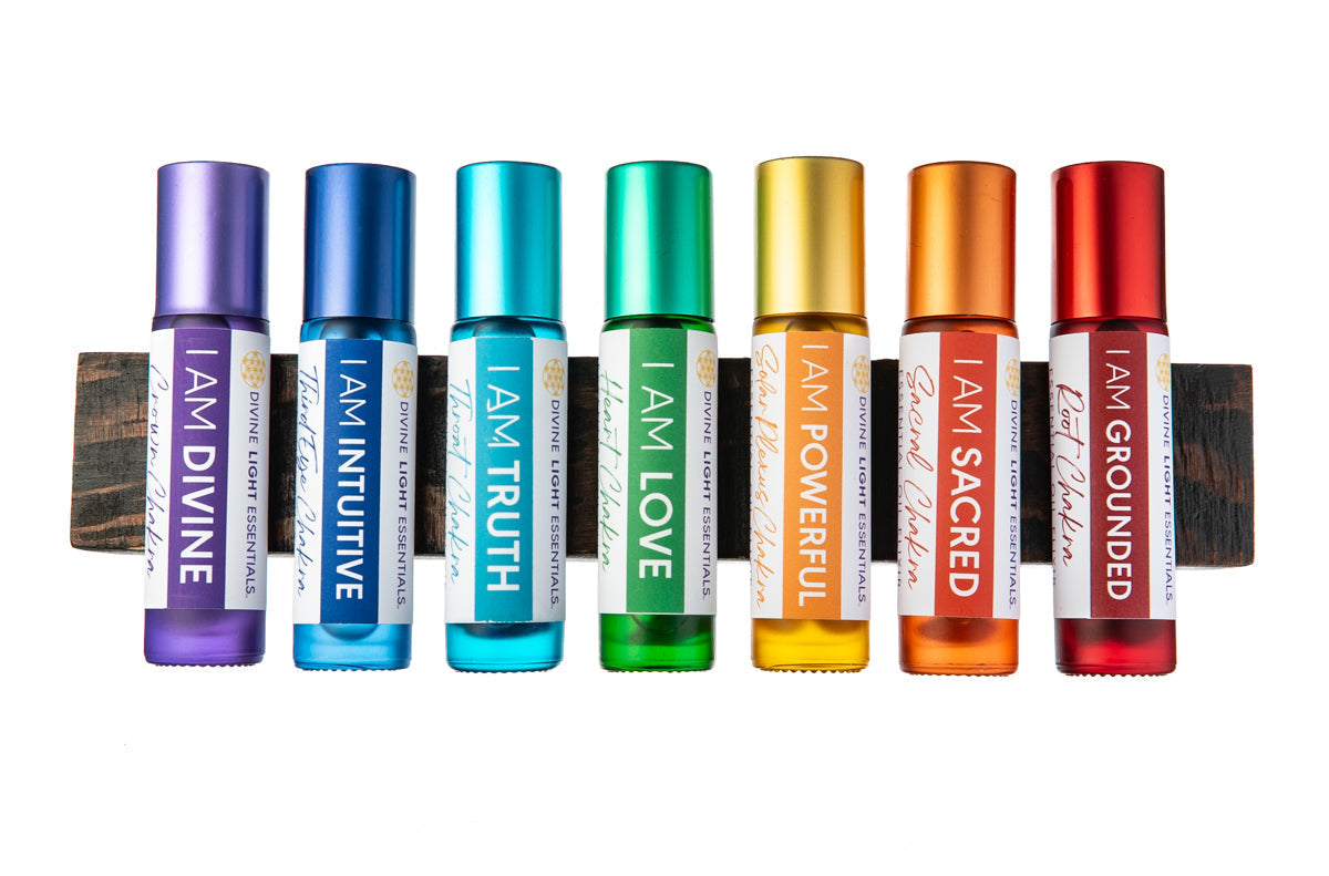 Chakra Balancing Elixirs - Essential Oils - 7 Roller Bottles Set Divine Light Codes