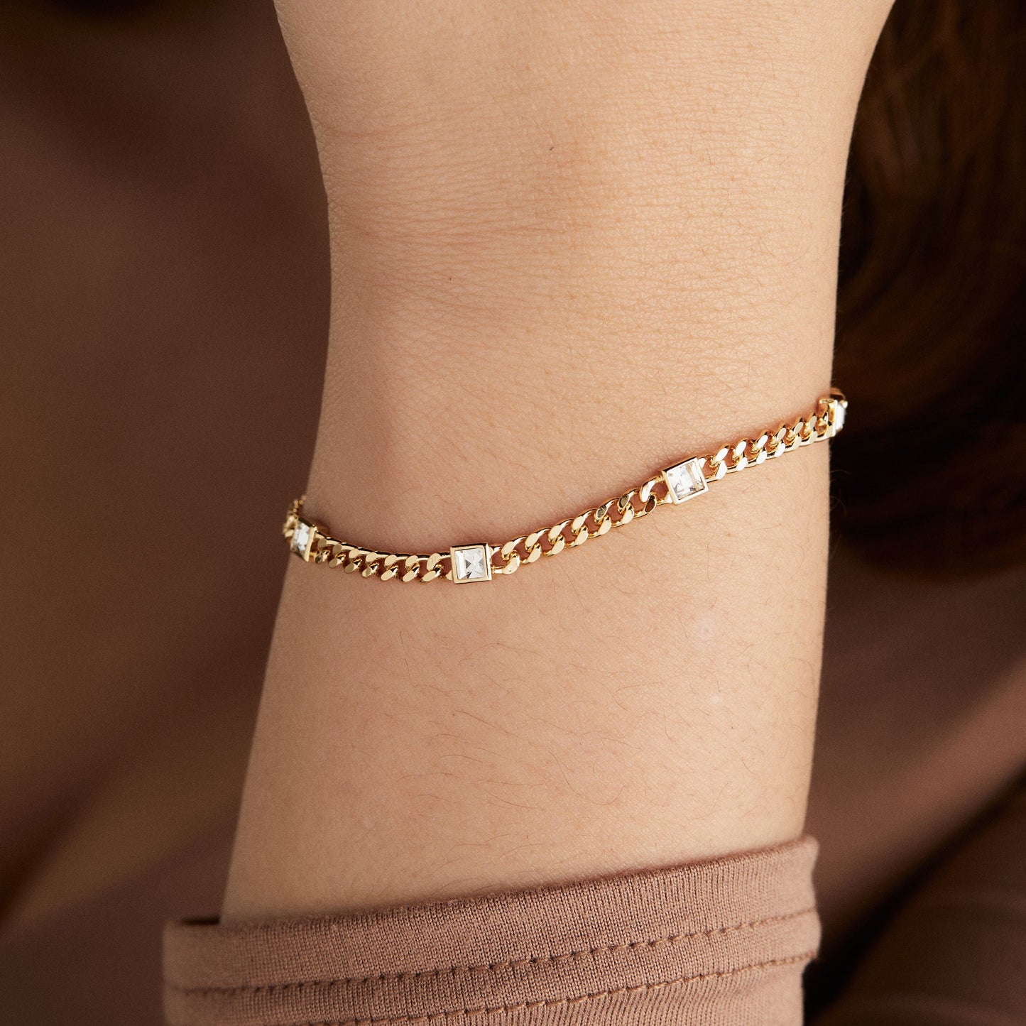 April Birthstone Clear Crystal Curb Chain Bracelet ALEX AND ANI