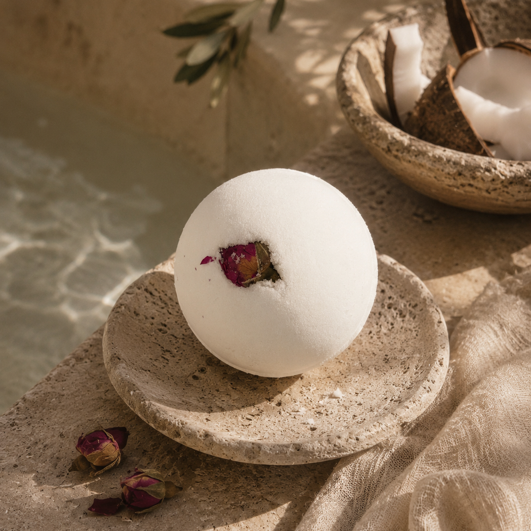 Coconut & Rose - Hemp Infused Bath Bomb Mobaak Aromatherapy Shoppe