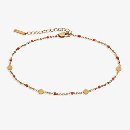 Coral Enameled Chain Coin Station Anklet ALEX AND ANI