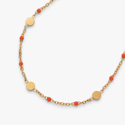 Coral Enameled Chain Coin Station Anklet ALEX AND ANI