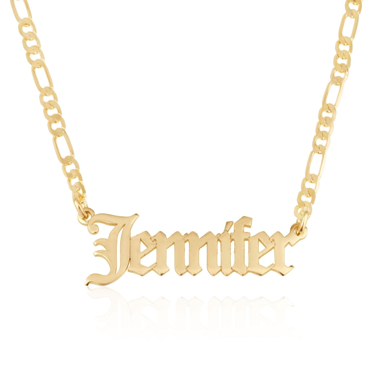 Beleco 14k Gold Plated or Sterling Silver 925 Custom Name Necklace - Personalized Name Plate Necklace for Men & Women with Elegant Figaro Chain, 15 Font Style | Customized & Personalized Necklaces