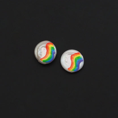 Rainbow On White Pearl Charm/Spacer Beads, Sku#Y889