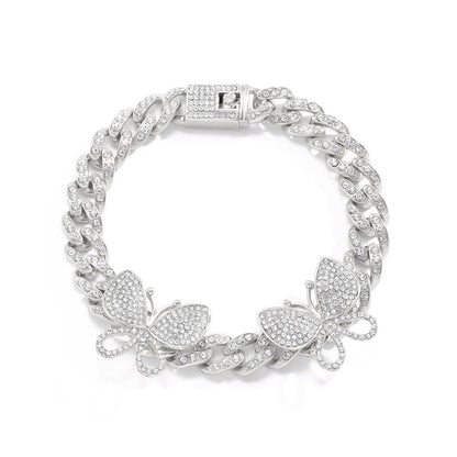 Hip-hop punk full diamond Cuban chain diamond large butterfly anklet