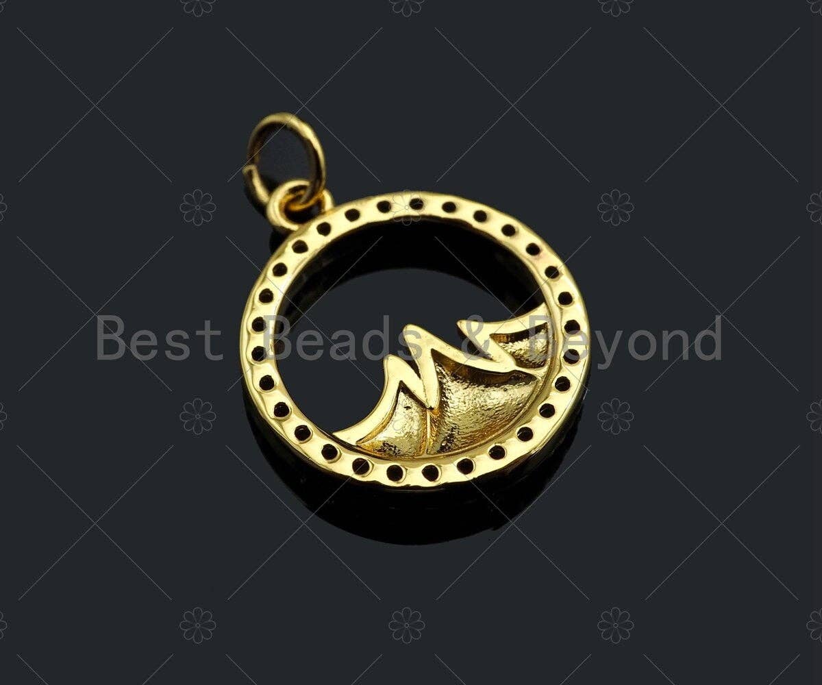 CZ Micro Pave Mountain With Round Ring Pendant/Charm,Cubic Zirconia Mountain Charm, Necklace Bracelet Charm Pendant,13x15mm, Sku#Y396