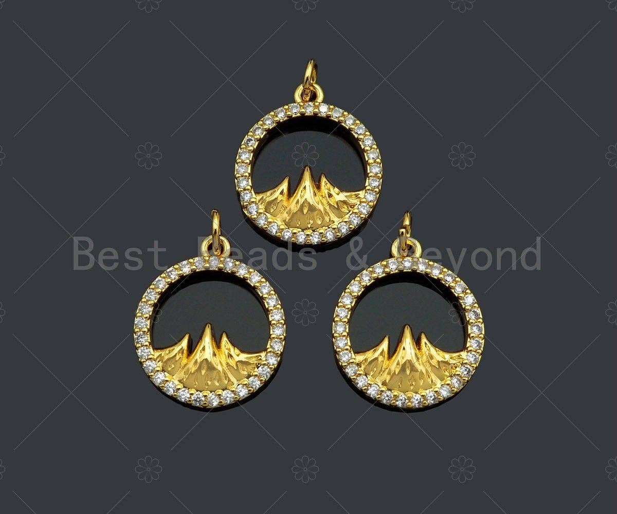 CZ Micro Pave Mountain With Round Ring Pendant/Charm,Cubic Zirconia Mountain Charm, Necklace Bracelet Charm Pendant,13x15mm, Sku#Y396