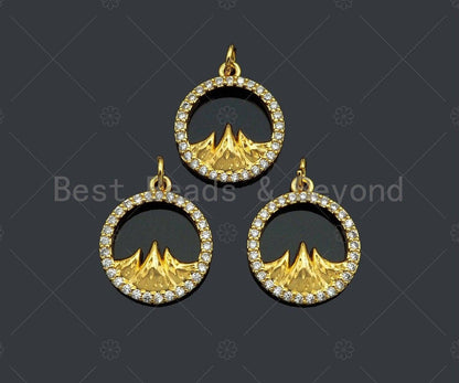 CZ Micro Pave Mountain With Round Ring Pendant/Charm,Cubic Zirconia Mountain Charm, Necklace Bracelet Charm Pendant,13x15mm, Sku#Y396