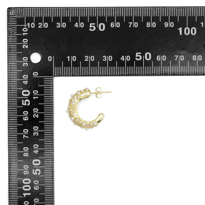 Fancy CZ White Pearl Huggie Earrings, Sku#Y898