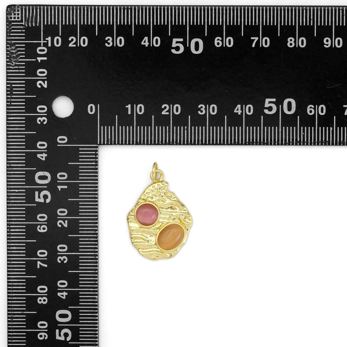 Gold Pink Yellow Cat's Eye Gem On Oval Charm, Sku#Y800