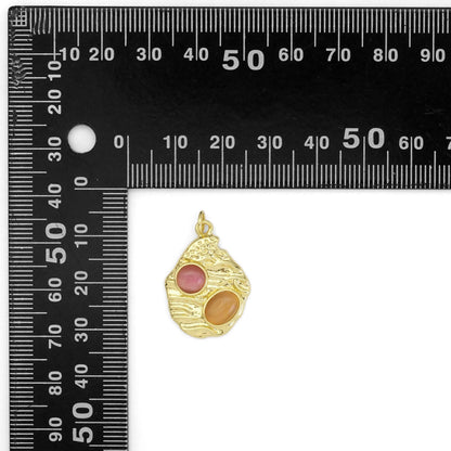 Gold Pink Yellow Cat's Eye Gem On Oval Charm, Sku#Y800