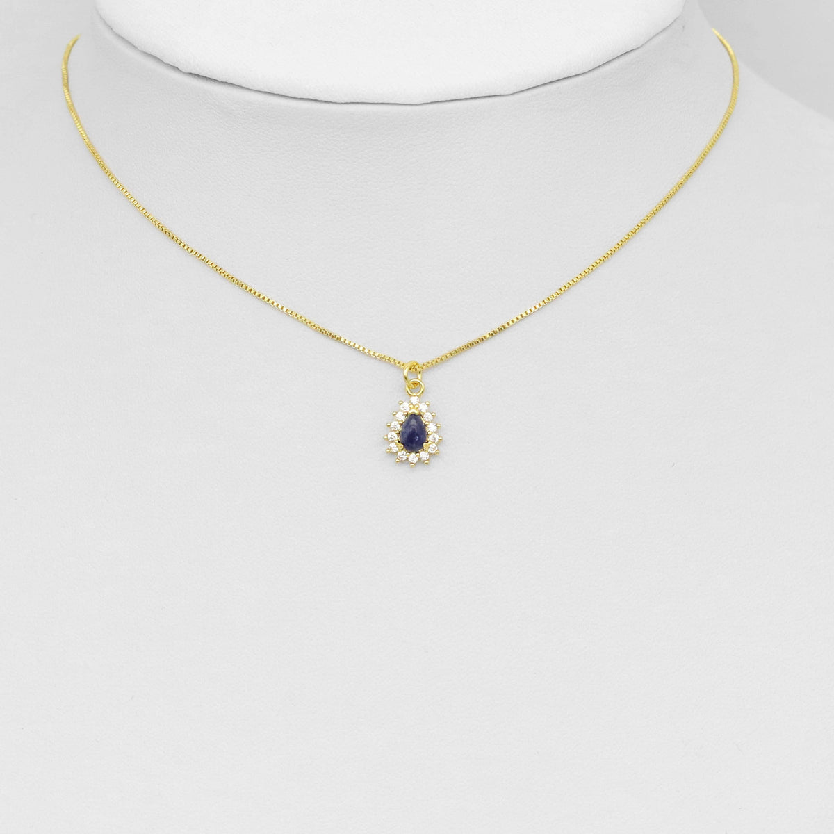Natural SodaliteTeardrop Gemstone CZ Pave Charm, Sku#Y940