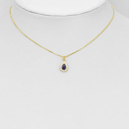 Natural SodaliteTeardrop Gemstone CZ Pave Charm, Sku#Y940