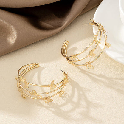 Fashion Sweet Double Layer Butterfly Stud Earrings & Hoop Earrings, Hollow Out Unique Design Women Earrings, High-End Temperament Stud Ear Jewelry
