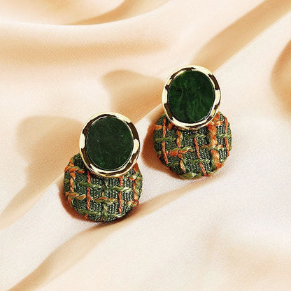 2026 Korean Style Green Woven Earrings, Chic Niche Studs