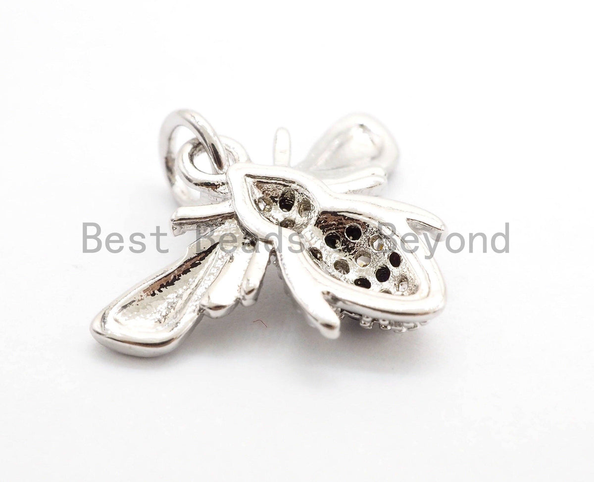 CZ Micro Pave Bee Insect Charm Pendant, Cubic Zirconia Paved Charm, Necklace Bracelet Charm Pendant,18x13mm,sku#Y151