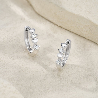 S925 Sterling Silver Heart Huggie Earrings, 0.1ct D-VVS1 Moissanite, Platinum Plated 5.6g Romantic Women's Jewelry Gift Box