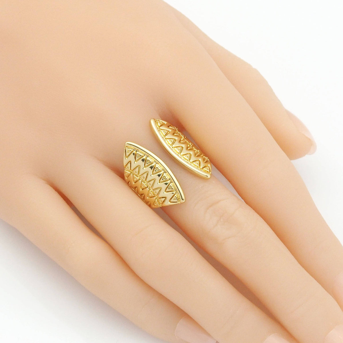 Gold CZ Fan Shape Adjustable Ring, Sku#Y816