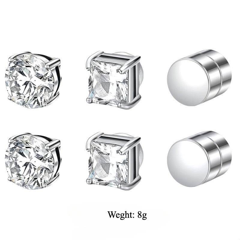 Multi Sets of Stainless Steel Magnetic CZ Stud Earrings for Men Women, 6mm Cubic Zirconia Inlaid Hypoallergenic Earring Packs, Non-Piercing Clip On Earring Combo