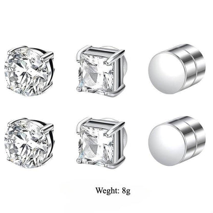Multi Sets of Stainless Steel Magnetic CZ Stud Earrings for Men Women, 6mm Cubic Zirconia Inlaid Hypoallergenic Earring Packs, Non-Piercing Clip On Earring Combo