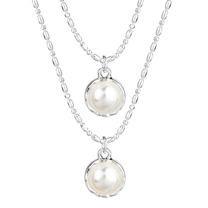 Double Layer Dainty Pearl Choker Necklace, Two-Tier Irregular Collarbone Chain, Minimal French Jewelry For European Spanish Women
