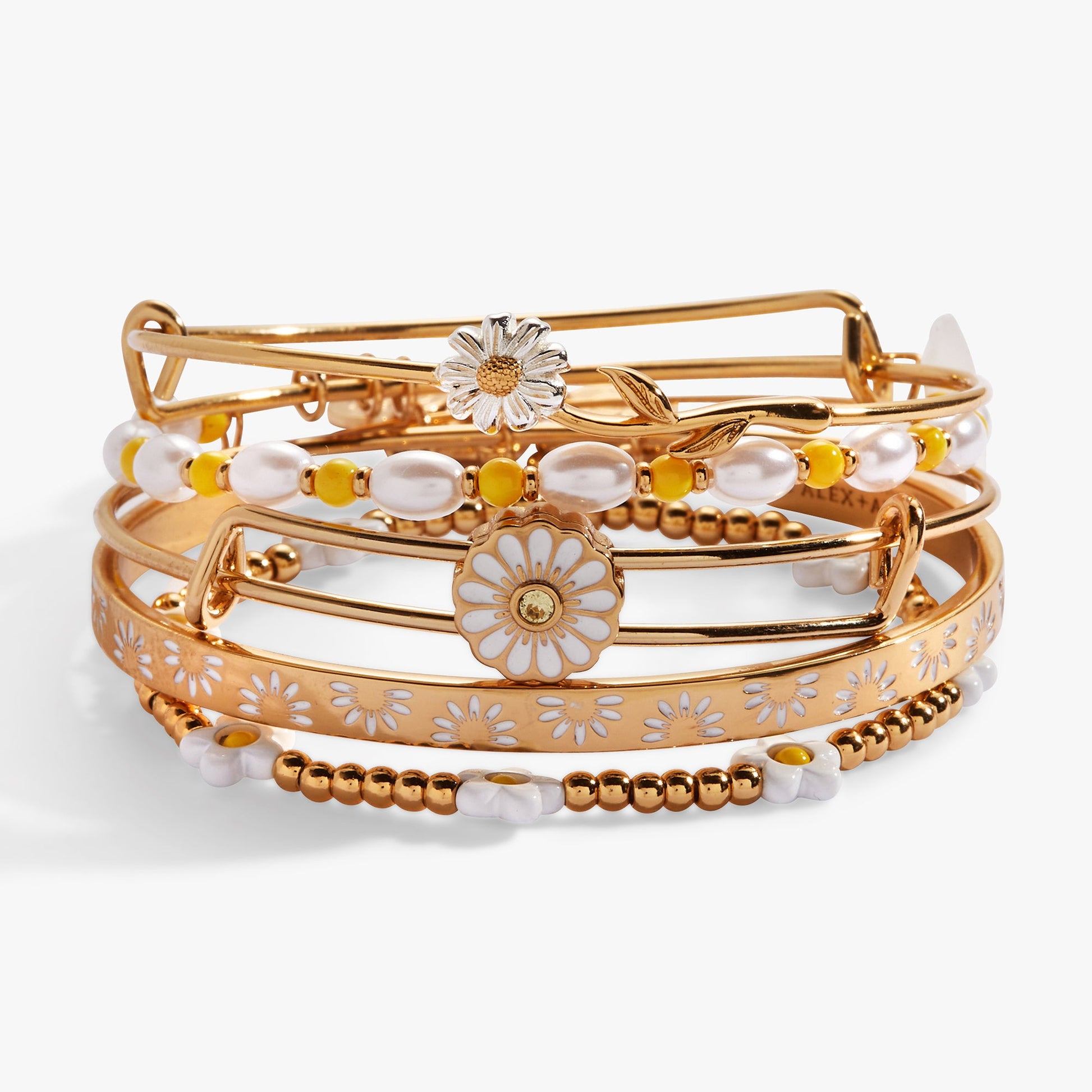 Daisy Flower Beaded Bangle Set of 5 ALEX AND ANI