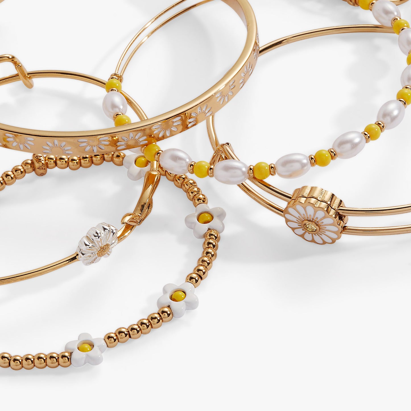 Daisy Flower Beaded Bangle Set of 5 ALEX AND ANI