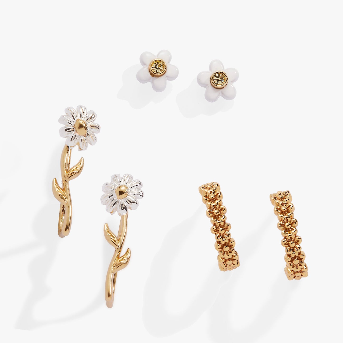 Daisy Flower Stud and Huggie Hoop Earring Set of 3 ALEX AND ANI