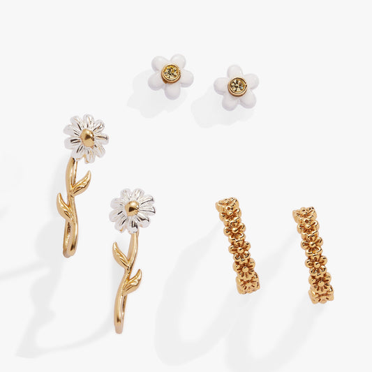 Daisy Flower Stud and Huggie Hoop Earring Set of 3 ALEX AND ANI
