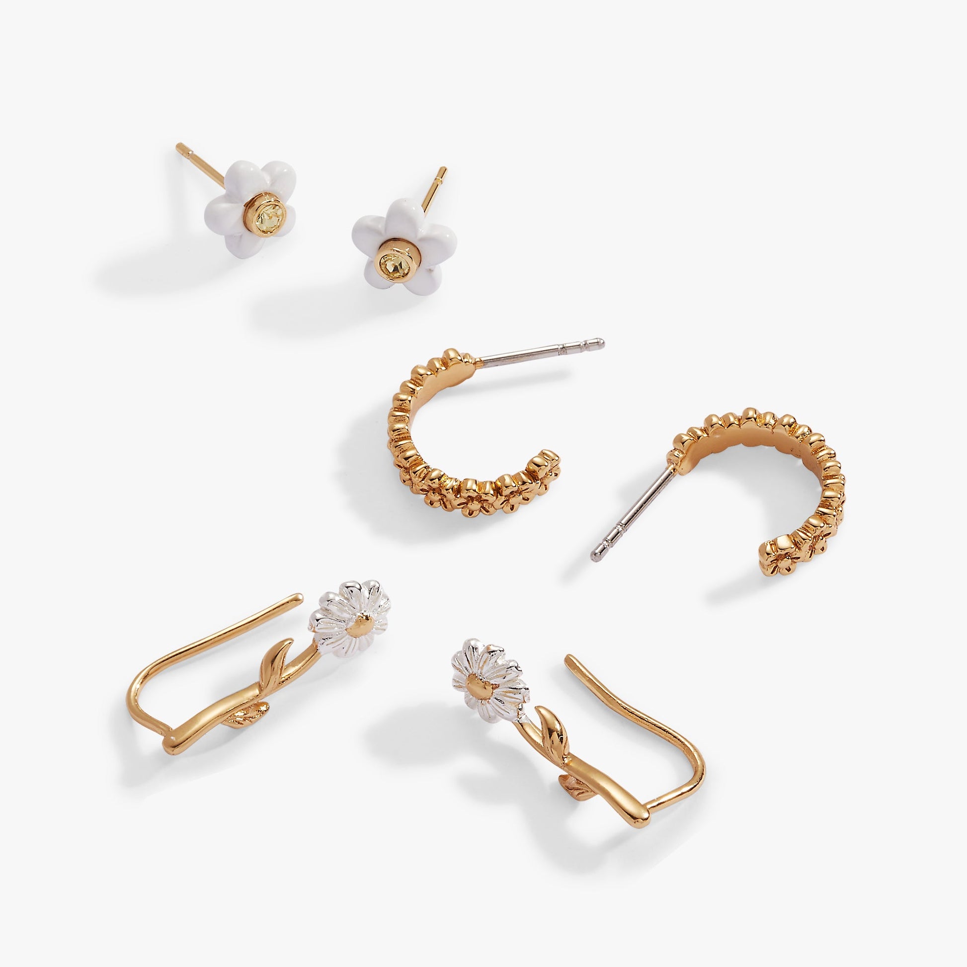 Daisy Flower Stud and Huggie Hoop Earring Set of 3 ALEX AND ANI