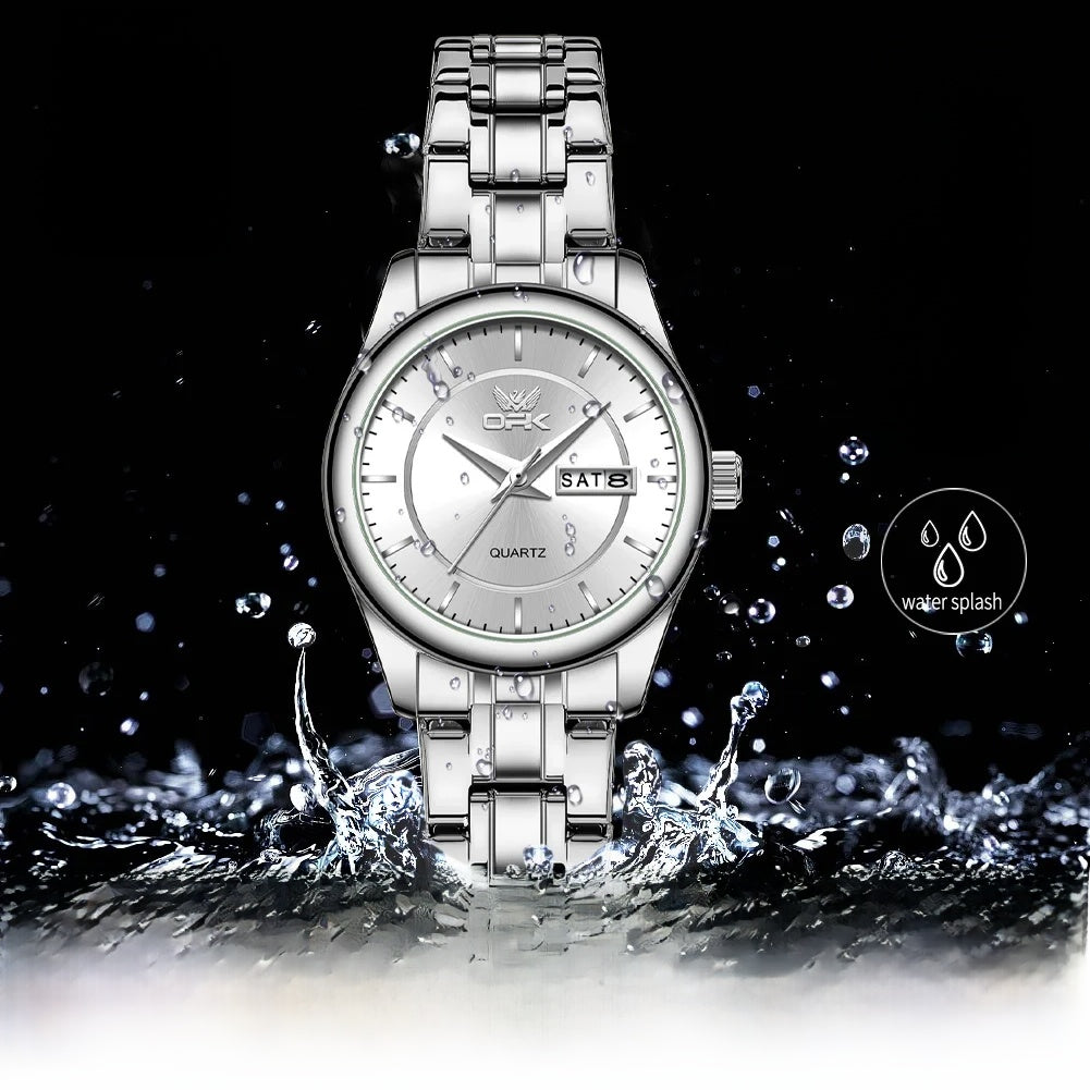 Women's Stainless Steel Watch Black Dial Dual Calendar