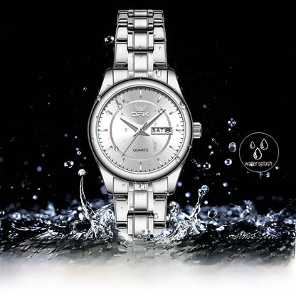 Women's Stainless Steel Watch Black Dial Dual Calendar