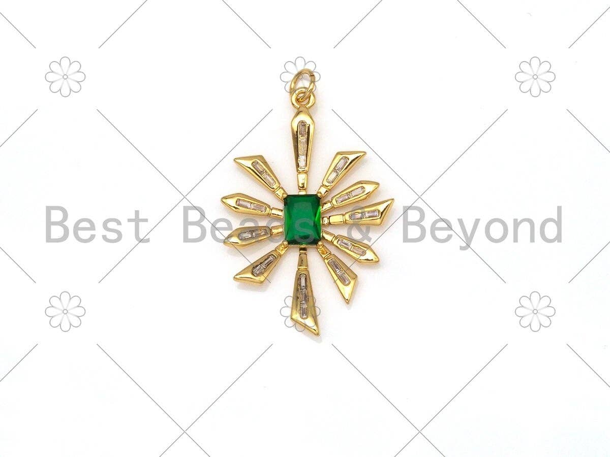 Emerald CZ Micro Pave Leaf Shape Pendant/Charm, 18K Gold Filled Flower Charm, Necklace Bracelet Charm Pendant,24x35mm,Sku#Y488