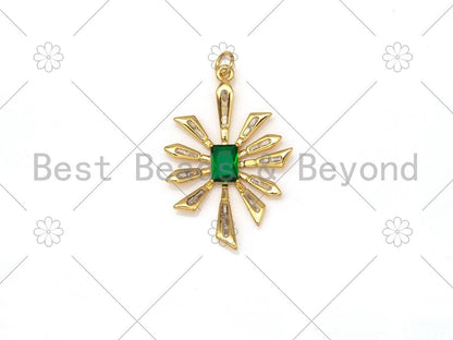 Emerald CZ Micro Pave Leaf Shape Pendant/Charm, 18K Gold Filled Flower Charm, Necklace Bracelet Charm Pendant,24x35mm,Sku#Y488
