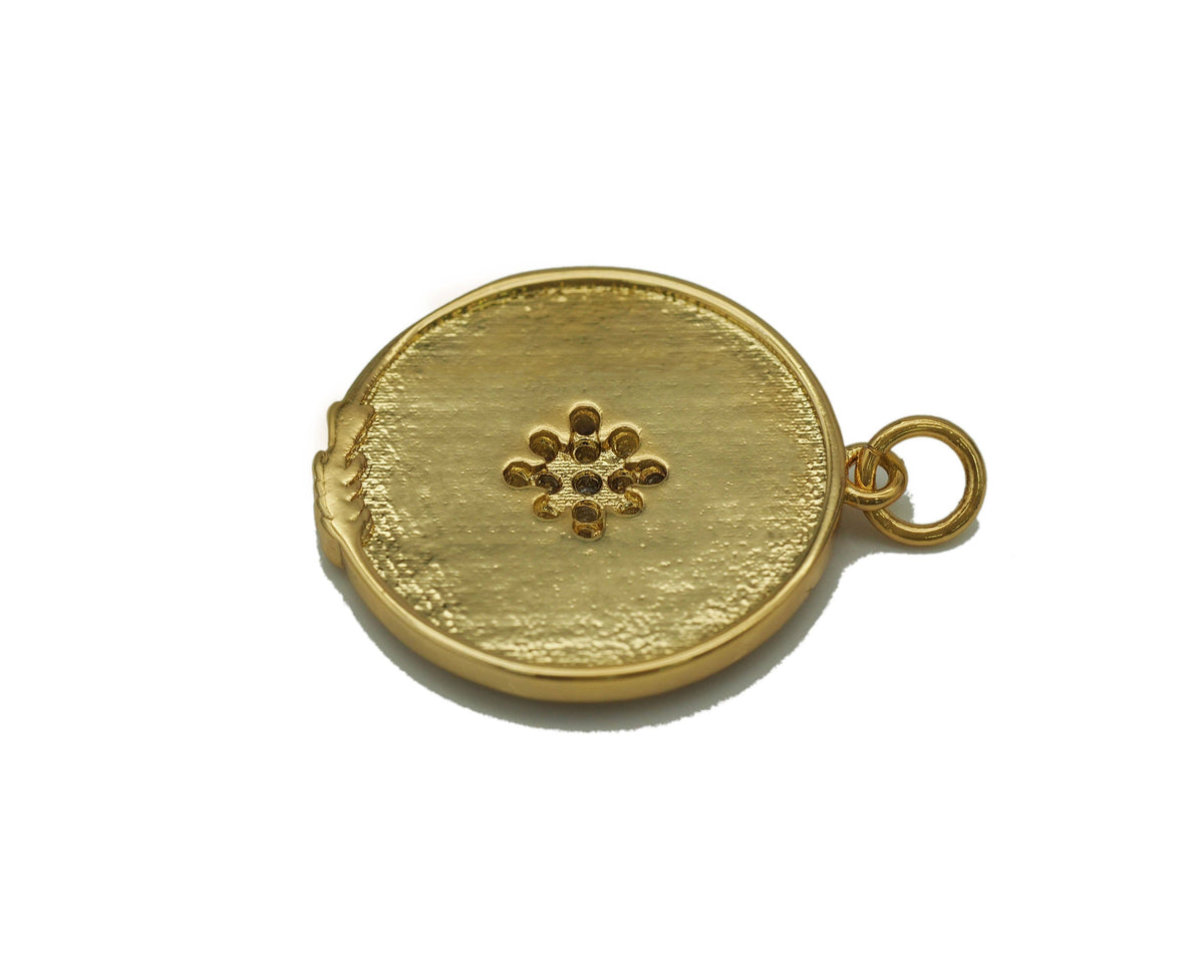 CZ North Star On Round Coin Charm, Sku#Y684
