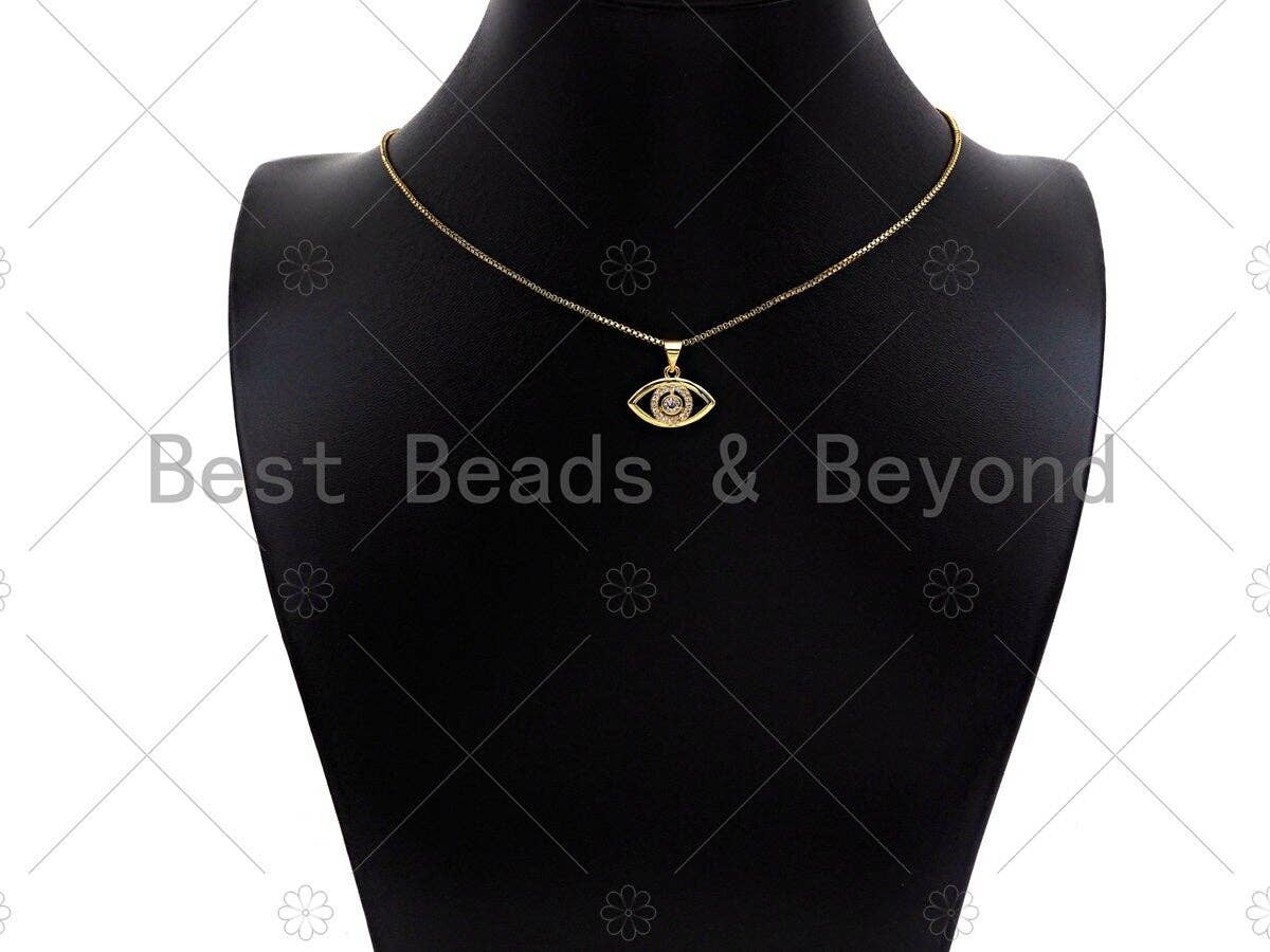 CZ Micro Pave Evil Eye Pendant/Charm, Bracelet Necklace CZ Evil Eye Pendant Charm, Silver/Gold/Rose Gold/Black Tone,17x13mm,Sku#Y375