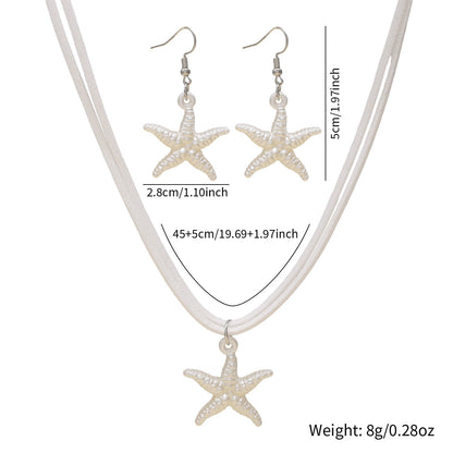 New Cross-border Bohemian Beach Jewelry Set For Women, Ocean Style Starfish Pendant Matching Earrings & Versatile Unique Necklace