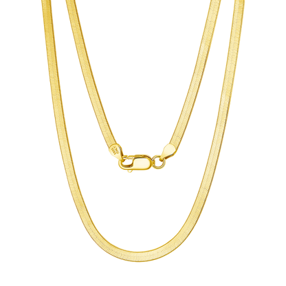 925 Sterling Silver Elegant Gold Herringbone Chain Necklace