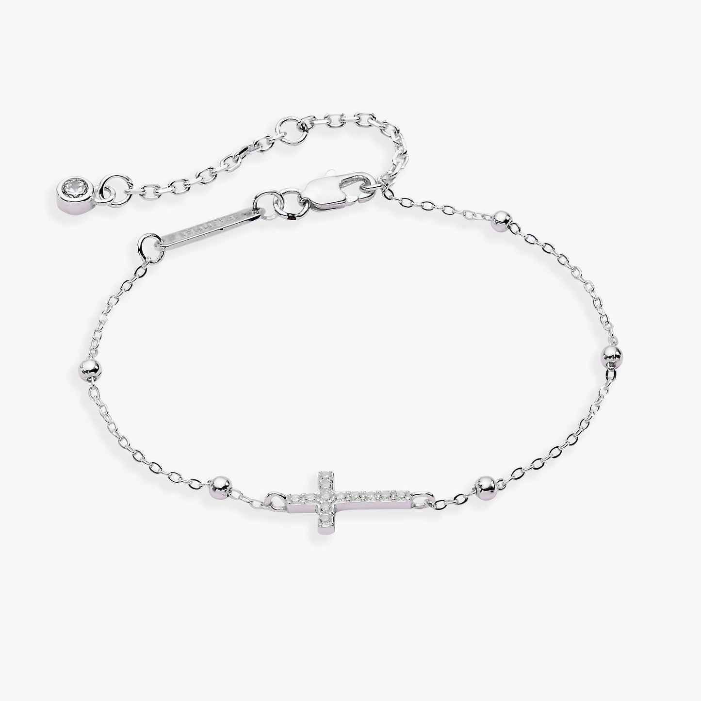 Cross Delicate Pave Crystal Beaded Strand Bracelet ALEX AND ANI