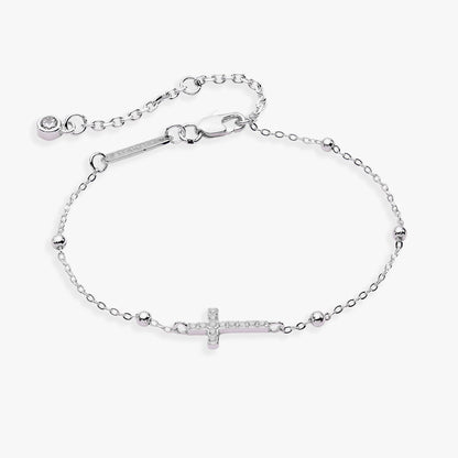 Cross Delicate Pave Crystal Beaded Strand Bracelet ALEX AND ANI