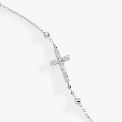 Cross Delicate Pave Crystal Beaded Strand Bracelet ALEX AND ANI