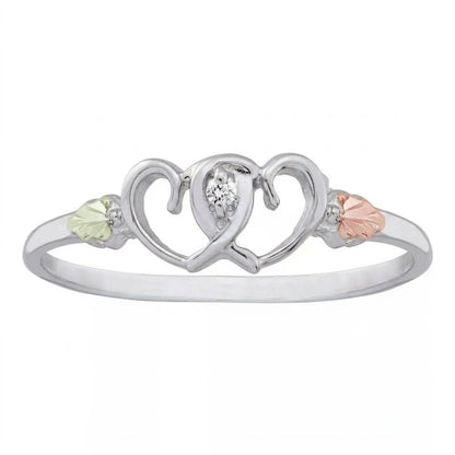 Twin Hearts and Diamond - Black Hills Gold Ladies Ring